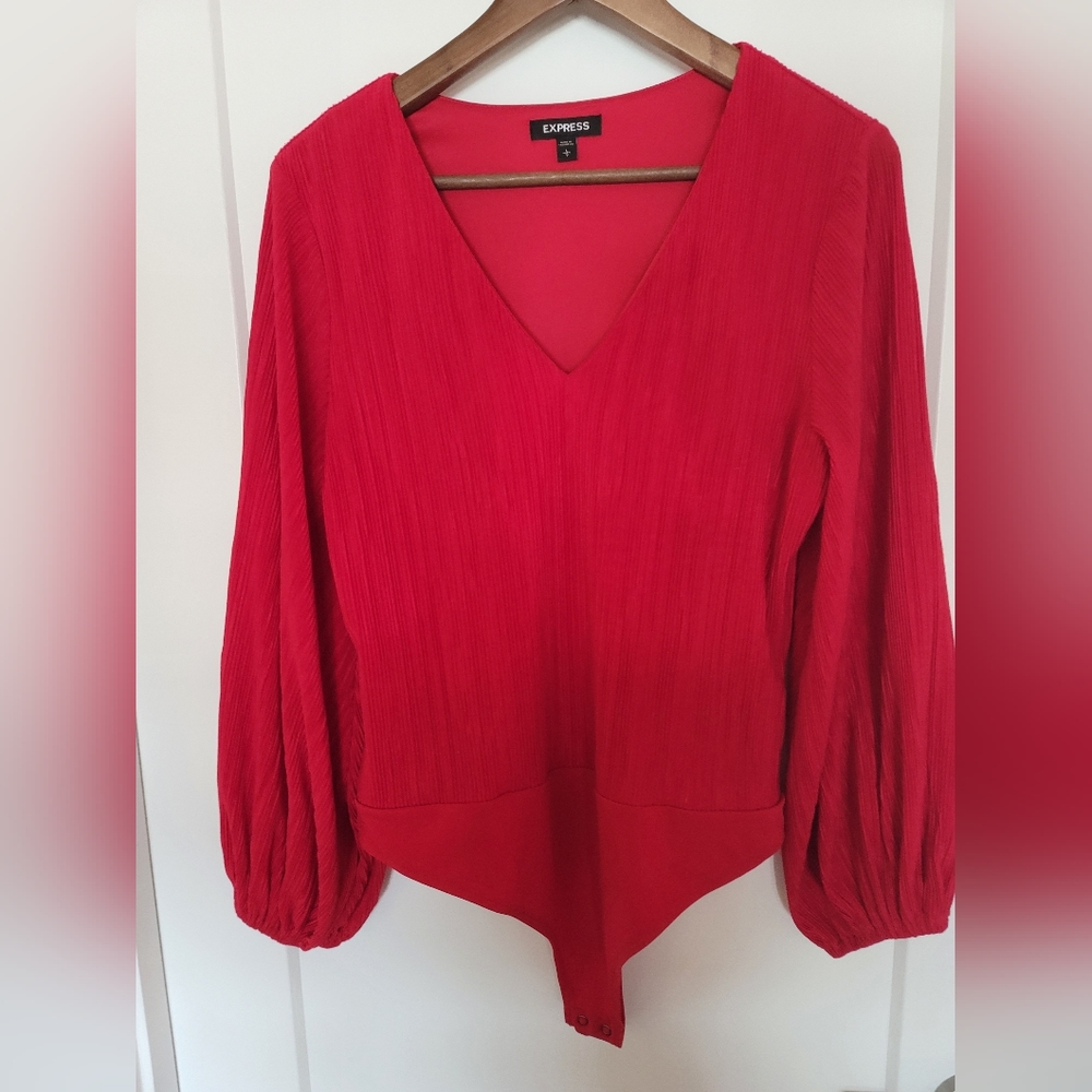 EXPRESS Red Balloon Sleeve Thong Bodysuit